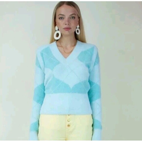 House Of Sunny Argyle Diamond Knit 2 in 1 V Neck Long Sleeve Sweater/Vest US 2 - Picture 1 of 10